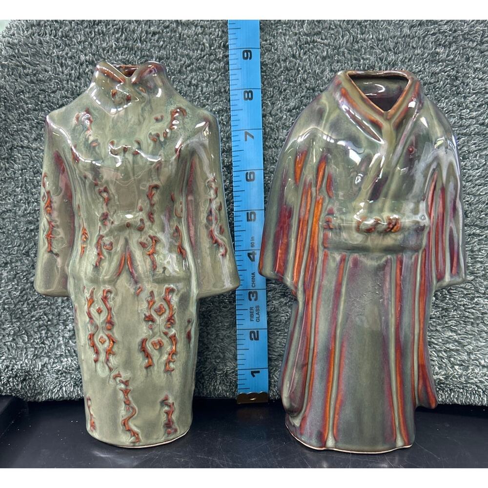 Pair of Porcelain Kimono Art Vases Asian Decor Vintage Ceramic